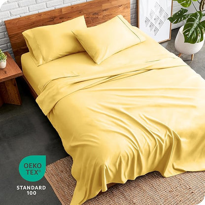 Bare Home Split Head Flex King Sheet Set - 1800 Ultra-Soft Microfiber Bed Sheets - Double Brushed - Deep Pockets - Easy Fit 4 Piece Set - FlexTop King Bedding (Split Head Flex King, Lemon Drop)