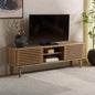 SAFAVIEH Averi TV Stand for up to 65" Flatscreen – Rustic Oak, 2 Sliding Doors with Interior Storage, 2 Open Shelves, Entertainment Media Console (MED9637C)