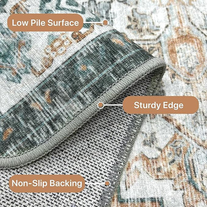GENIMO 2x5 Runner Rugs for Hallway, Machine Washable Non Slip Vintage Rugs, Low Pile Lightweight Soft Print Rug for enrtyway, Corridor, Home Office, Kitchen, Cyan