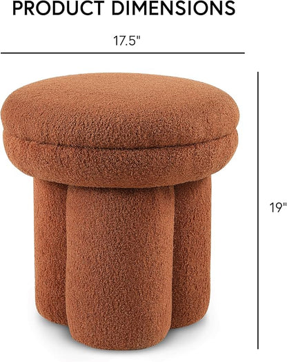 Furniture of America Rami Modern 18-inch Mushroom-Shape Upholstered Ottoman with Tri-Pillar Pedestal, Vanity Stool Chair, Small Foot Stool for Bedroom, Living Room, Entryway, Saddle Brown
