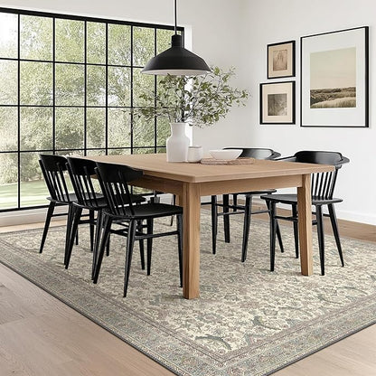8X10 Area Rugs Machine Washable Rugs for Living Room, Vintage Boho Large Rugs for Bedroom Dining Room, Non Slip Indoor Soft Distressed Lightweight Thin Low Pile Carpet, Cream