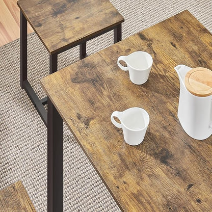 Yaheetech Industrial Dining Kitchen Table Set for 2 Breakfast Nook Table w/ 2 Stools for Dining Room Kitchen Small Space, Rustic Brown