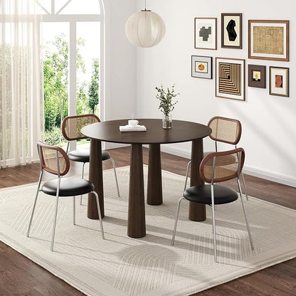 Casaphoria 45" Round Dining Table, Kitchen Table for 6 with Arc-Shaped Edge Top and Cylindrical Legs, Easy Assembly for Living Room, Dining Room, Walnut