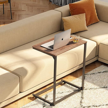 WLIVE Wide Snack Side Table, C Shaped End Table for Sofa Couch and Bed, Laptop Table, Work from Home, 26 Inch Tall, Light Brown