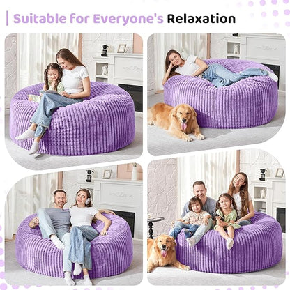 HABUTWAY 3FT Bean Bag Chair, 3' Large Bean Bag Chairs for Adults with Removable Stripe Plush Cover, Memory Foam Beanbag Chair for Living Room Bedroom Dorm (Purple)