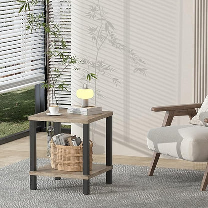 Large End Table Farmhouse Side Table Industrial Style Sofa Table Metal X Accent Wood Coffee Table NightStand with Storage Shelf for Living Room Bedroom Oak Grey MLBZ16Z