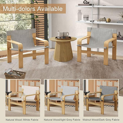 Ball & Cast Mid-Century Lounge Living Room Chairs,Accent Chair Wide Armrest with Comfortable Linen Fabric Armchair & Rubber Wood Frame,Detachable and Washable Seating Furniture for Reading,Light Grey