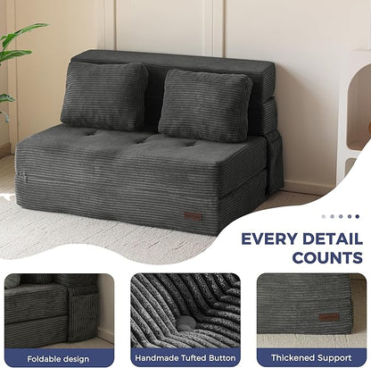 MAXYOYO Convertible Sofa Bed, Fold Out Loveseat Sleeper Sofa with Pillow, 4 in 1 Tufted Folding Couch Bed Foam Floor Couch, Lazy Chair for Living Room Bedroom Guest Room, Dark Grey