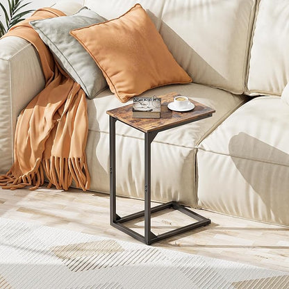 C-Shaped Side Table, C-Table for Sofa, Couch Table with Metal Frame, Large Surface Sofa Table for Living Room（Brown）