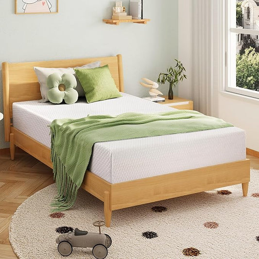 5 Inch Twin Mattress for Kids, Memory Foam Mattress with Cooling Green Tea Gel, Relieve Pressure with Medium Firm Support, CertiPUR-US Certified, 75''L x 38''W, White