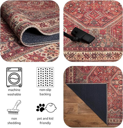 Keen Home Design 2x10 Rug - Machine Washable Runner Rug with Non-Slip Backing, Ideal for Hallway, Entryway, Kitchen, Laundry Room - Vintage, Easy Clean, Durable, Low Pile - (2'6" x 10')