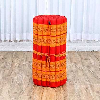 Leewadee - Foldable Floor Mattress - Japanese Roll Up Futon -Trifold Tatami Mat- Guest Floor Bed - Camping Mattress - Thai Massage Mat, Kapok Filled, 75 x 28 inches, Orange Red