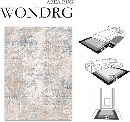 9x12 Washable Area Rug Beige Blue Neutral Abstract Living Room Bedroom Large Throw Rug Non Slip Soft Low Pile Indoor Floor Carpet for Dining Room Kitchen Office Entryway
