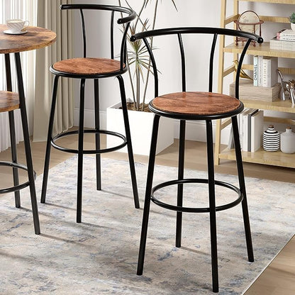 VECELO Bar Stools Set of 2, Swivel Counter Stools with Backrest, Bar Height Stools for Dining Room, Kitchen Island, Pub, Easy Assembly, Dark Brown