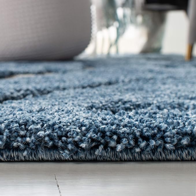 SAFAVIEH Florida Shag Collection Area Rug - 6' x 9', Light Blue & Cream, Scroll Design, Non-Shedding & Easy Care, 1.2-inch Thick Ideal for High Traffic Areas in Living Room, Bedroom (SG455-6011)