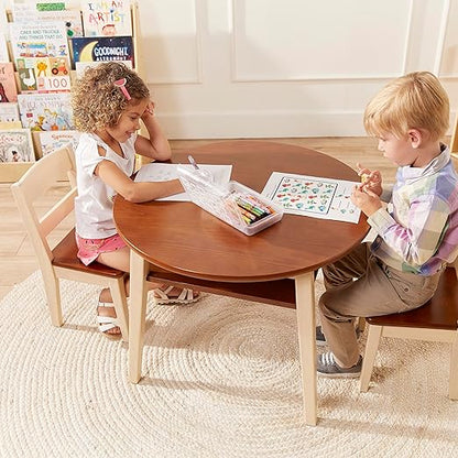 ECR4Kids Hideaway Table and Chair Set, Kids Furniture, Dark Walnut/Antique White, 3-Piece