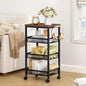 Hoctieon Rolling Storage Cart, 4-Tier Wide Panel Kitchen Storage Cart, Utility Carts with Handle & Wheels, Mobile Shelving Unit, Metal Frame Narrow Carts for Home Kitchen, Laundry, Rustic Brown