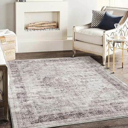 Washable Area Rug 4'x6' Floral red Traditional Floor Cover Foldable Thin Rugs Retro Kitchen Indoor Distressed Non Slip Carpet Floral Print Mat Bedroom Living Room