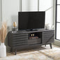 SAFAVIEH ESMA TV Stand for up to 60" Flatscreen – Distressed Black, Low Sideboard with 2 Sliding Doors, 1 Open Shelf, 1 Drawer, Entertainment Media Console (MED9638E)