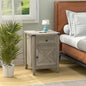Rustic Nightstand with Charging Station, Night Stand with Barn Door and Drawer, Storage Bedroom Living Room Bedside Table Farmhouse End Table Industrial Bedside Table with USB Ports and Outlets，Grey