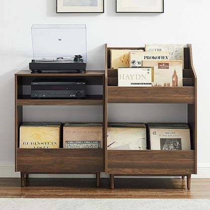 Crosley Furniture Liam 2-Piece Turntable Record Player Stand and Vinyl Storage, Mid Century Modern, Walnut