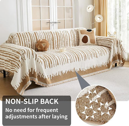 HAOMAIJIA Boho Sofa Covers Couch Covers for 3 Cushion Couch Sofa Pet Friendly Soft Thick Non Slip Couch Cover for Dogs Washable Sectional Couch Covers L Shape Furniture Protecto (XF-Khaki, 71"x134")