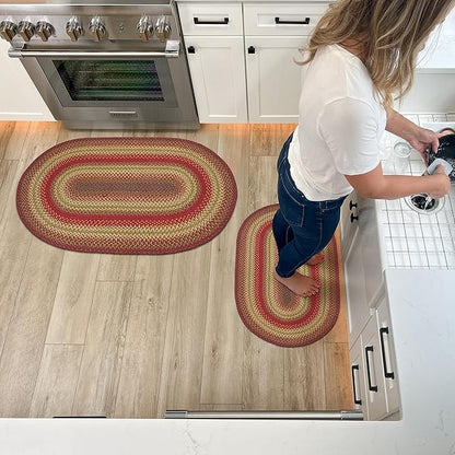 Cider Barn Cranberry Red Oval Braided Rug, Jute, 27"x45" - Perfect Country Primitive Decor for Entryway, Kitchen, Everywhere