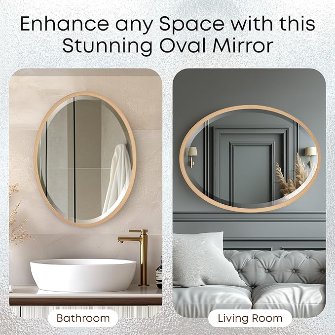 OVALCREST - Oval Wooden Beveled Wall Mirror for Home Decor, Bathroom, Vanity, Bedroom, Living Room, Hallway - London Style (Gold Paint) 17.1 x 21.1