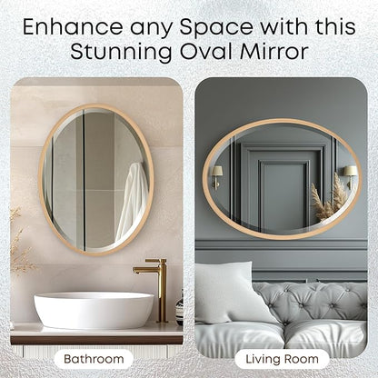 OVALCREST - Oval Wooden Beveled Wall Mirror for Home Decor, Bathroom, Vanity, Bedroom, Living Room, Hallway - London Style (Gold Paint) 17.1 x 21.1