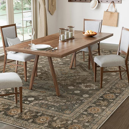 GENIMO 8x10 Area Rugs for Living Room, Machine Washable Low Pile Rugs, Non Slip Vintage Rug for Bedroom, Dining Room, Home Office, Kitchen, Distressed Deep Brown