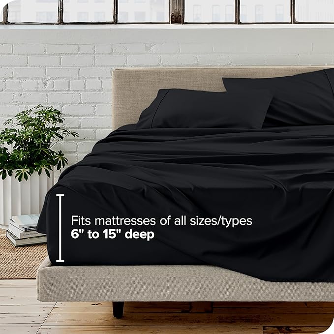 Bare Home Twin Sheet Set - 1800 Ultra-Soft Microfiber Bed Sheets - Double Brushed - Deep Pockets - Easy Fit - Extra Soft - 3 Piece Set - Bedding Sheets & Pillowcases (Twin, Black)