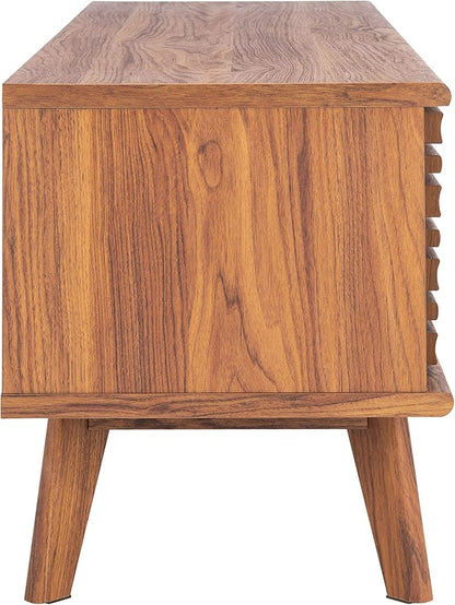 SAFAVIEH Aurelio TV Stand for up to 55" Flatscreen – Walnut Brown, 1 Sliding Door with Interior Storage and Open Shelves, Entertainment Media Console (MED9600A)