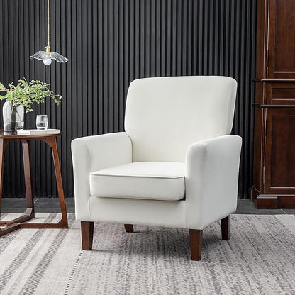 Container Furniture Direct Contemporary Accent Arm Chair with Birch Wood Frame and Velvet Upholstery, Armchair for Office and Living Room Decor, Removable Cushions, Beige