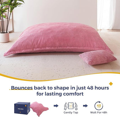 MAXYOYO Giant Bean Bag Chair with Pillow, 3 in 1 Convertible Bean Bag Chair for Adults with Washable Cover, Removable Floor Cushion Stuffed Floor Lounger for Living Room Bedroom, Pink, Full