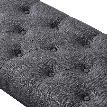 24KF Upholstered Tufted Long Bench with Metal Frame Leg, Linen Bench Ottoman with Padded Seat-Dark Gray