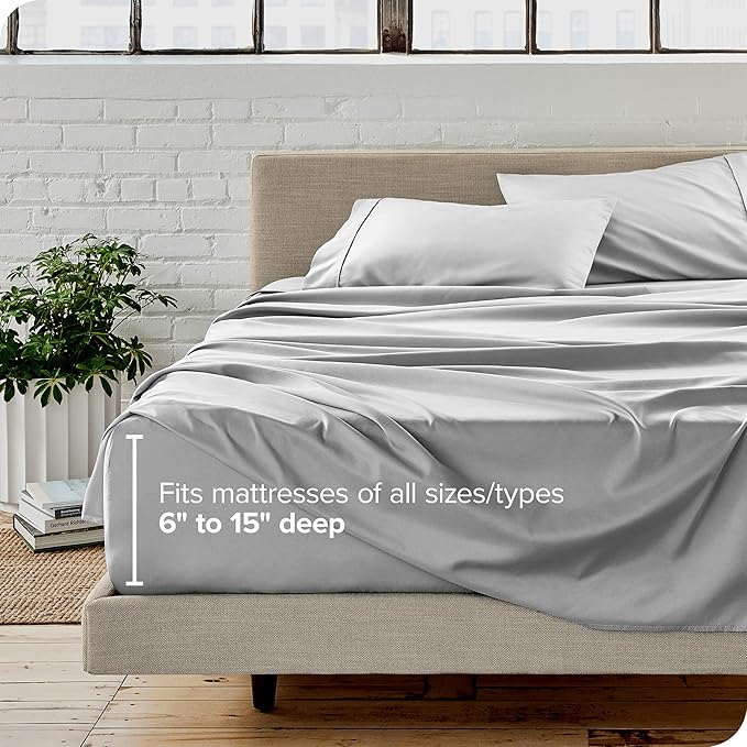 Bare Home Short Queen Sheet Set - 1800 Ultra-Soft Microfiber - Double Brushed - Deep Pockets - Easy Fit - 4 Piece Set - Bed Sheets (Short Queen, Cloud Grey)
