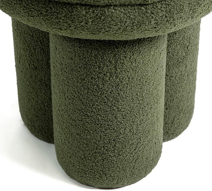 Furniture of America Rami Modern 18-inch Mushroom-Shape Upholstered Ottoman with Tri-Pillar Pedestal, Vanity Stool Chair, Small Foot Stool for Bedroom, Living Room, Entryway, Green