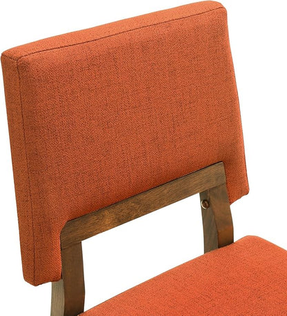 Armen Living Channell Mid Century Modern 5 Piece Walnut Wood Dining Table Set with Orange Fabric