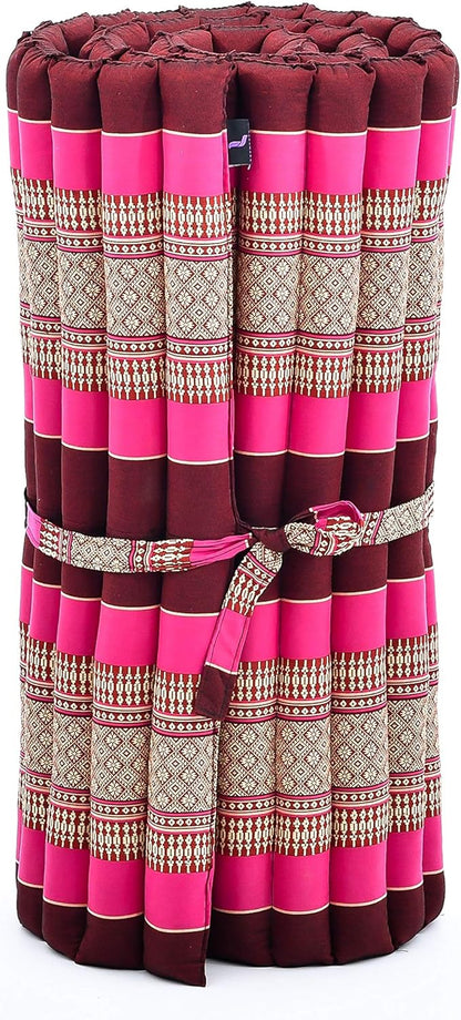 Leewadee - Foldable Floor Mattress - Japanese Roll Up Futon -Trifold Tatami Mat- Guest Floor Bed - Camping Mattress - Thai Massage Mat, Kapok Filled, 75 x 28 inches, Auburn Pink