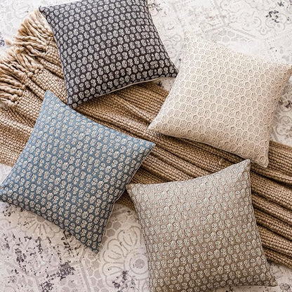 Foindtower Set of 2 Decorative Neutral Floral Print Throw Pillow Covers Vintage Accent Farmhouse Cushion Covers Boho Home Decor for Sofa Chair Couch Bedroom Living Room Outdoor,18×18 Inch,Dusty Blue
