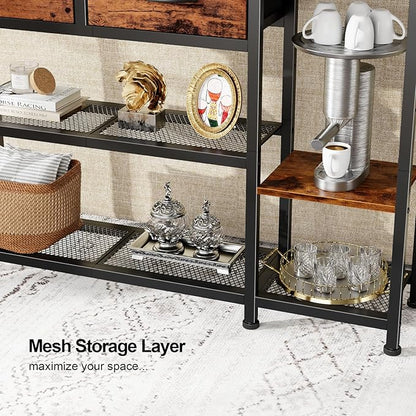 Furnulem Entryway Table 44'' Sofa Console Table with 2 Fabric Drawers, Industrial Entry Way Shoe Rack with Metal Mesh Shelf for Front Door, Hallway, Foyer Wooden Top, Sturdy Metal Frame, Rustic Brown