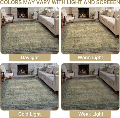 6X9 Area Rugs Machine Washable Rugs for Living Room, Vintage Boho Large Rugs for Bedroom Dining Room, Non Slip Indoor Soft Distressed Lightweight Thin Low Pile Carpet, Vintage Sunset