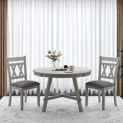 5-Piece Solid Wood Dining Table Set for 4, Modern Breakfast Dinette Kitchen Table with Chairs for Dining Room, Kitchen, Grey