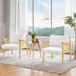 Yaheetech Accent Boucle Vanity Chair with Rattan Back Arms, Mid Century Upholstered Living Room Lounge Chair Bedroom Balcony White 2 PCS