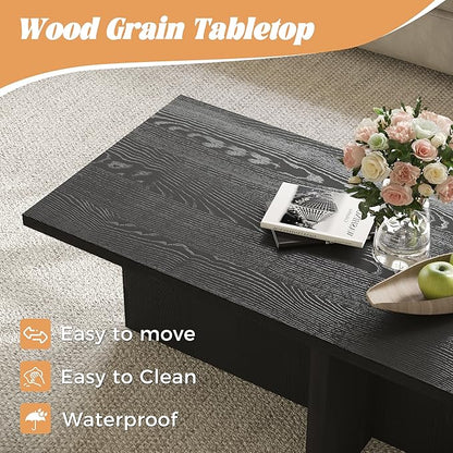 Luoxiao Rectangle Coffee Table for Living Room 47 inch Wood Modern Center Accent Table Minimalist Small Rectangular Cocktail Table Black, Space Saving, Easy Assembly