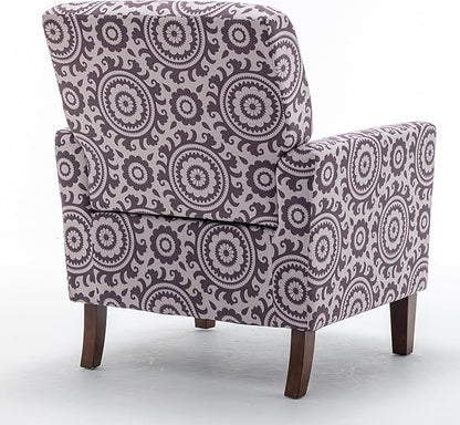 Container Furniture Direct Contemporary Accent Arm Chair with Birch Wood Frame and Velvet Upholstery, Armchair for Office and Living Room Decor, Removable Cushions, 02 Printed Fabric