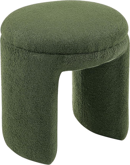 Furniture of America Rami Modern 18-inch Solid Wood Upholstered Ottoman with Pedestal Base, Vanity Stool Chair, Small Foot Stool for Bedroom, Living Room, Entryway, Green