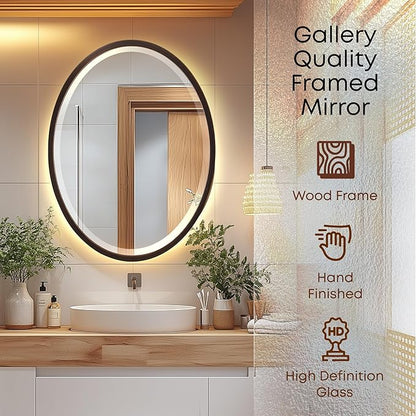 OVALCREST - Oval Wooden Beveled Wall Mirror for Home Decor, Bathroom, Vanity, Bedroom, Living Room, Hallway - London Style (Rubbed Bronze) 21.1 x 31.1