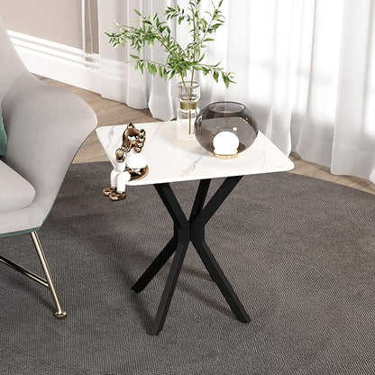 Square Side Table Set of 1, Modern Stylish End Table with Faux Marble Top and Black Metal Legs,Durable Sofa Side Table for Living Room Bedroom