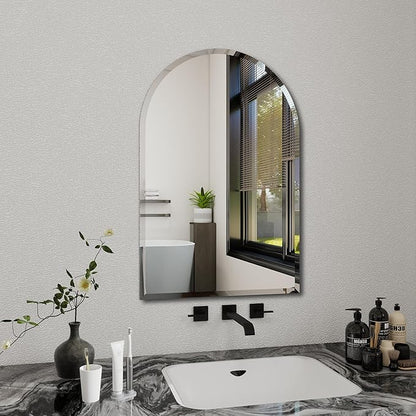 Arched Bathroom Mirror, 16X24 inch Arched Frameless Mirror, Arch Wall Mirror，Frameless Mirrors for Bathroom,Beveled Bathroom Mirror.